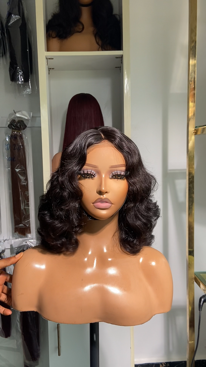 Black Short Bouncy Human Hair Glueless Wig