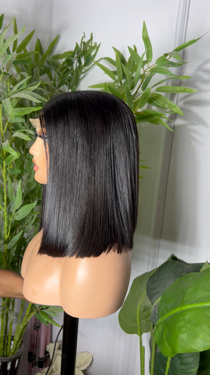 Glossy Black Sleek Cut Human Hair Glueless Wig