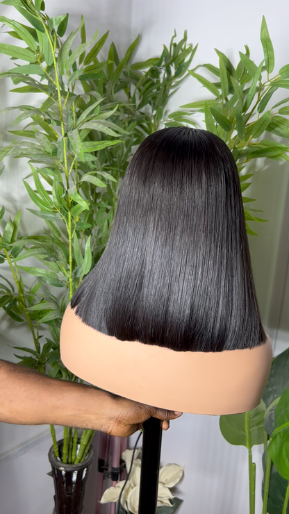 Glossy Black Sleek Cut Human Hair Glueless Wig